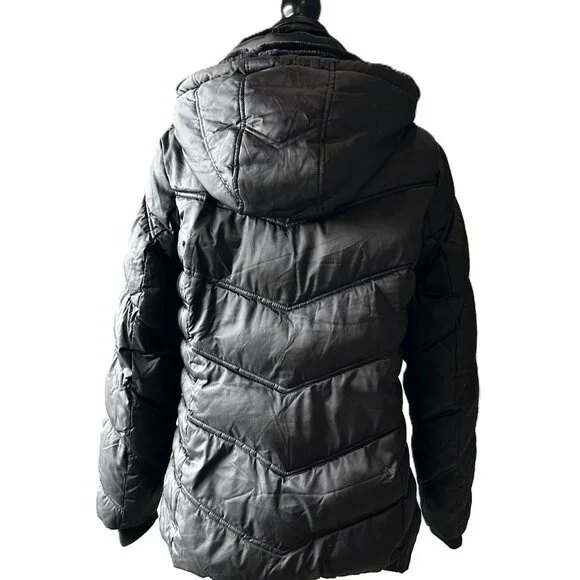 Women's Nautica Faux Fur Trim Hooded Mid-Length Black Puffer Jacket Size XL - Picture 4 of 14